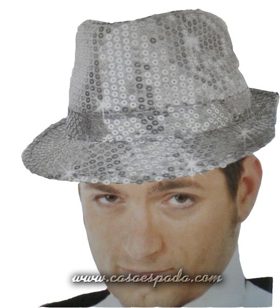 Sombrero mascota brillo lentejuela plata gui