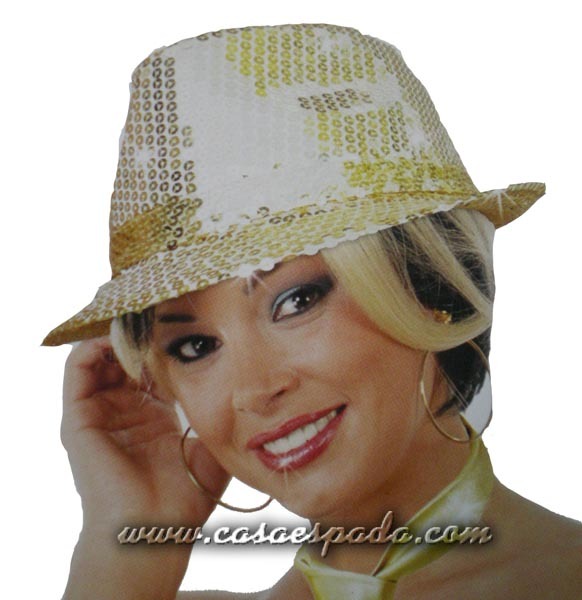 Sombrero mascota brillo lentejuela oro gui