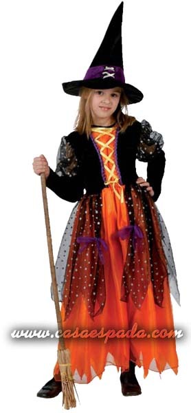 Disfraz bruja niña naranja largo 3-4 at