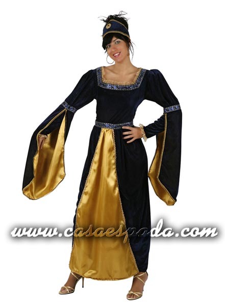 Disfraz dama medieval azul oro económico
