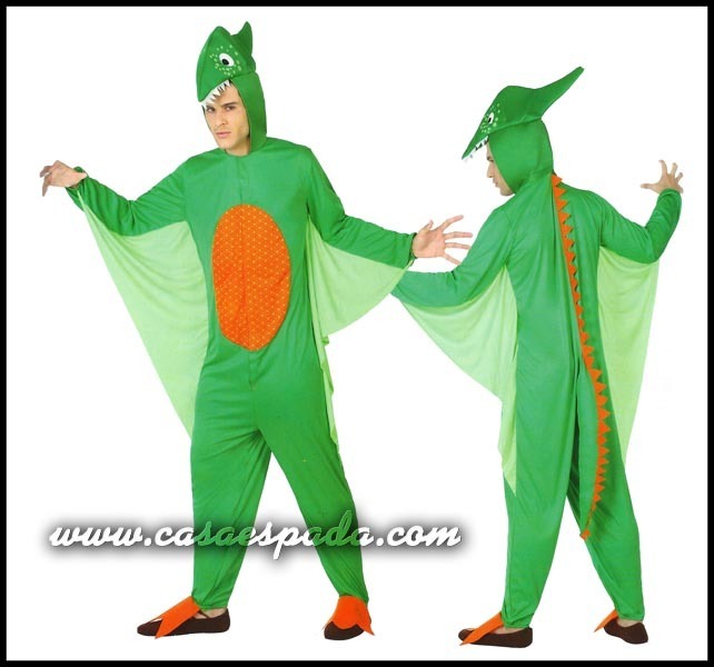 Disfraz dinosaurio hombre verde con alas adulto
