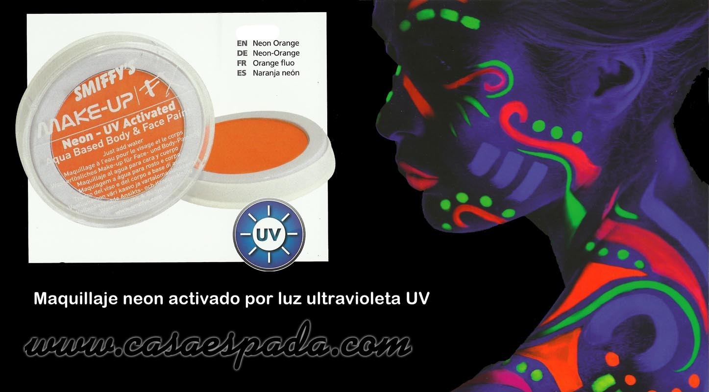 Maquillaje fluorescente con luz ultravioleta en naranja