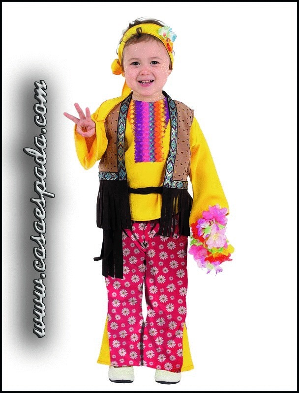 Disfraz hippie bebe niña 2 años amarillo