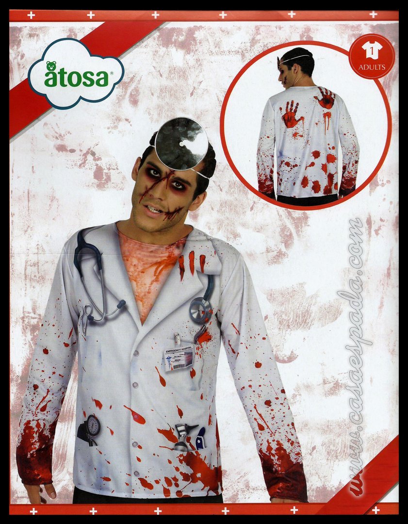 T-shirt fato medico enfermeiro zombie impressa adulto