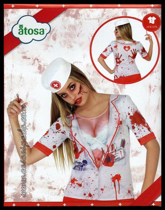 T-shirt fato enfermeira zombie impressa adulto