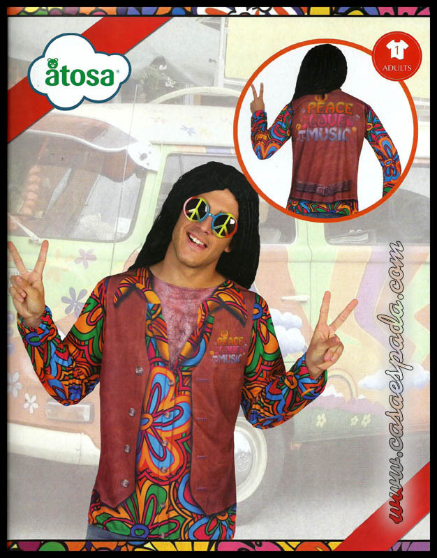 T-shirt fato hippie homem impressa adulto