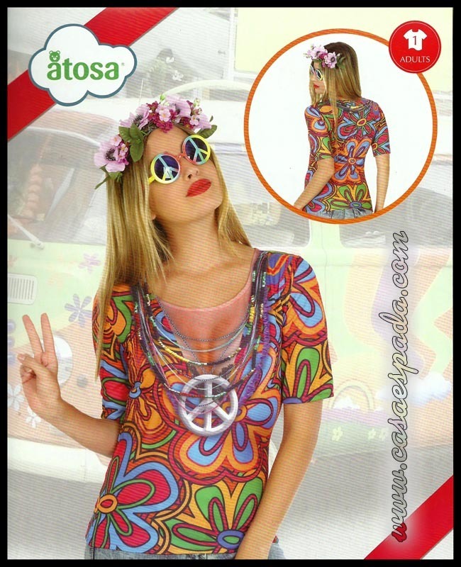 T-shirt fato hippie mulher impressa adulto