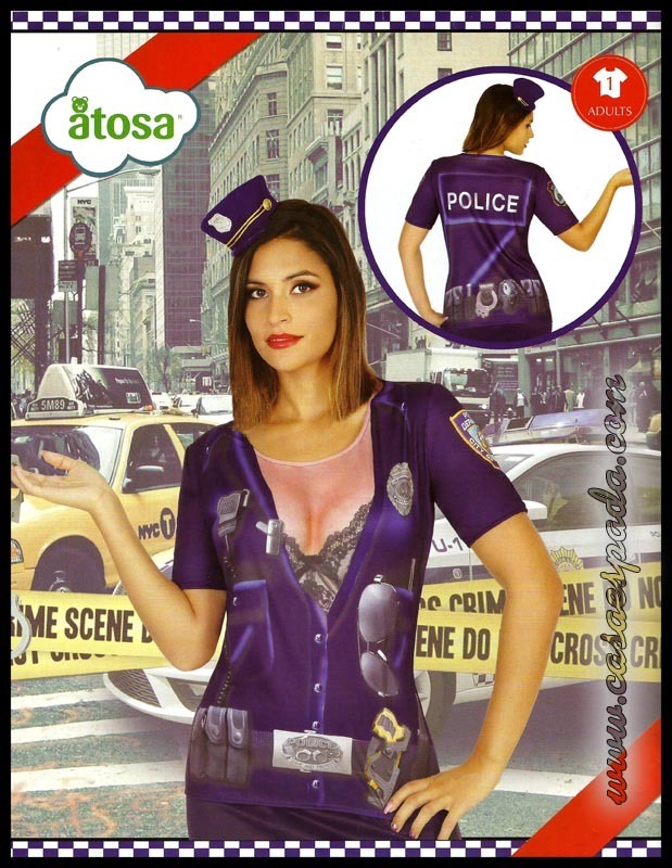 T-shirt fato policia mulher impressa adulto