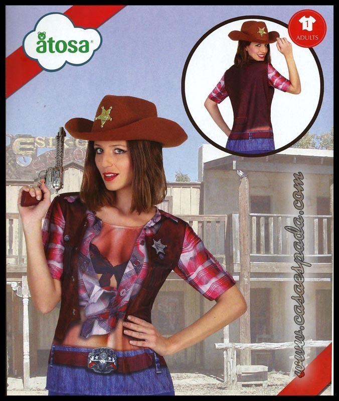 T-shirt fato vaqueiro cowboy mulher impressa adulto